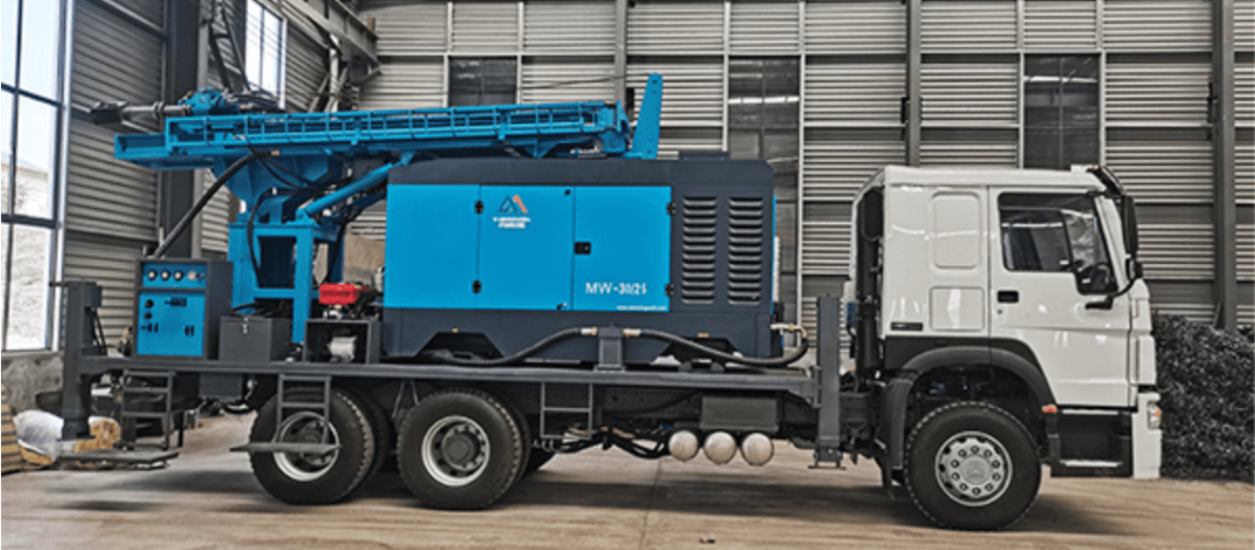 Borehole drilling truck, white,